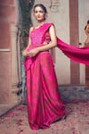 Buy_Show Shaa_Maroon Satin Printed Floral Sweetheart Pre-draped Saree With Blouse _at_Aza_Fashions