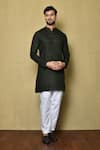 Buy_Aryavir Malhotra_Black Cotton Silk Plain Short Straight Kurta _at_Aza_Fashions