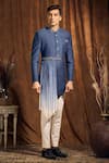 Buy_More Mischief_Blue Raw Silk Embroidered Floral Bandhgala Set  _at_Aza_Fashions