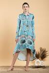 Buy_Divi By Sonal Khandelwal_Sky Blue Modal, Satin Collared Lotus Print High Low Hem Shirt Dress _at_Aza_Fashions