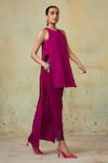 Buy_Style Junkiie_Magenta Heavy Georgette Embellished Beaded Lace Slit Trousers  _at_Aza_Fashions