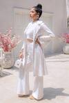 Buy_MONK & MEI BY SONIA ANAND_White Georgette Embroidered Chikankari Jacket  Spread Collar Inayat Pant Set _at_Aza_Fashions