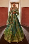 Buy_Aditi Gupta_Green Banarasi Woven Chanderi Quatrefoil Pattern Bridal Lehenga Set  _at_Aza_Fashions