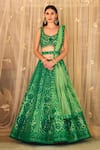 Buy_Shyam Narayan Prasad_Green Brocade Embroidered Applique Scoop Neck And Thread Work Bridal Lehenga Set _at_Aza_Fashions