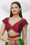 Buy_Samyukta Singhania_Maroon Silk Embroidery V-neck Cutout Blouse _at_Aza_Fashions