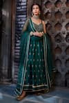 Buy_Kritika Dawar_Green Silk, Organza Embroidery V-neck Floral Anarkali Set _at_Aza_Fashions
