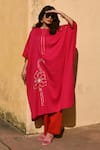Buy_Gulaal_Pink Cotton Sequins Round Neck Hand Embroidered Kaftan And Pant Set _at_Aza_Fashions