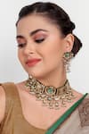 Shop Auraa Trends Green Stones, Pearls Kundan Polki Embellished Choker Set at Aza Fashions Shop_Auraa Trends_Green Stones, Pearls Kundan Polki Embellished Choker Set _at_Aza_Fashions