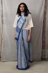 Buy_BANANA labs_Blue Cotton Printed Stripe Round Saree With Crop Top _at_Aza_Fashions