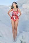 Buy_Tizzi_Red Wonder Fabric 80% Printed Floral U Neck Swimsuit _at_Aza_Fashions