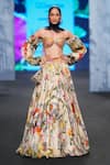 Buy_Mahima Mahajan_Ivory Organza Satin And Shantoon Floral One Off Bustier & Lehenga Set _at_Aza_Fashions