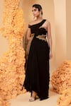Buy_Adi By Aditya Khandelwl_Black Georgette Embroidery One Shoulder Draped Asymmetric Gown _at_Aza_Fashions