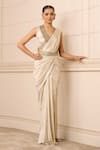 Buy_Tarun Tahiliani_Ivory Foil Jersey Embellishment Waistband Embroidered Concept Saree With Blouse _at_Aza_Fashions