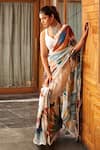 Buy_Varun Bahl_Ivory Saree  Georgette Printed Summer Flower _at_Aza_Fashions