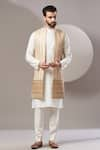 Buy_Kasbah_Beige Georgette Embroidered Geometric Long Nehru Jacket _at_Aza_Fashions