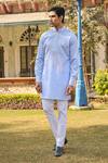 Buy_Raw & Rustic By Niti Bothra_Blue Silk Embroidery Lucknowi Kurta _at_Aza_Fashions