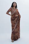 Buy_Nadima Saqib_Brown Organza Print Floral Mandala Saree _at_Aza_Fashions