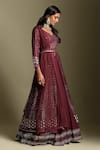 Buy_Two Sisters By Gyans_Maroon Georgette Embroidered Sequin And Resham Thread Work V Anarkali Lehenga Set _at_Aza_Fashions