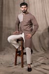 Buy_Shreyansh Designs_Brown Cotton Linen Blend Solid Overlap Full Sleeve Kurta  _at_Aza_Fashions