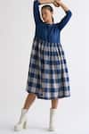 Buy_Three_Blue Melange Checkered Pattern Yoke Dress _at_Aza_Fashions