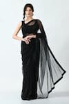 Buy_mehar_Black Net Hand Embroidery Cutdana Stripe Pattern Saree  _at_Aza_Fashions