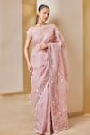Buy_Osaa By Adarsh_Pink Organza Sequins, Embroidery V-neck Rose Saree With Blouse_at_Aza_Fashions