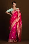 Buy_Devissha_Fuchsia Pure Katan Silk Handwoven Animal And Floral Banarasi Saree _at_Aza_Fashions