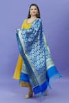 Buy_Naintara Bajaj_Blue Silk Fringe Floral Pattern Dupatta _at_Aza_Fashions