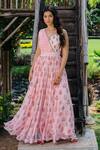 Buy_Redpine Designs_Pink Viscose Georgette Print Kasab V Neck Daisy Floral Embroidered Gown _at_Aza_Fashions