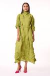 Buy_Scarlet Sage_Green Polyester High Neck Mona 3d Structured Dress_at_Aza_Fashions