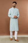 Buy Aham-Vayam Blue Cotton Sequins Mughalkaari Embroidered Kurta And Churidar Set at Aza Fashions Buy_Aham-Vayam_Blue Cotton Sequins Mughalkaari Embroidered Kurta And Churidar Set _at_Aza_Fashions