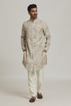 Buy_Nero by Shaifali and Satya_Ivory Cotton Printed Floral Kurta And Aligadi Pant Set For Men_at_Aza_Fashions