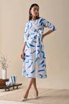 Buy Kanelle Ivory Cotton Round Neck Claire Stroke Print Dress at Aza Fashions Buy_Kanelle_Ivory Cotton Round Neck Claire Stroke Print Dress_at_Aza_Fashions