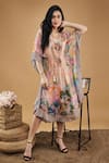 Buy_Soup by Sougat Paul_Multi Color Crepe Tropical Twilight V Neck Pattern Kaftan Dress _at_Aza_Fashions