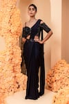 Buy_Adi By Aditya Khandelwl_Blue Blouse Net Embroidery Crystals One Shoulder Pre-draped Stitched Saree Set _at_Aza_Fashions