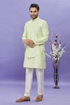 Buy_Arihant Rai Sinha_Green Silk Embroidery Pista Long Bundi _at_Aza_Fashions