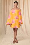 Buy_Masaba_Yellow Bemberg Linen Kat Off Shoulder Rosy Print Short Dress_at_Aza_Fashions