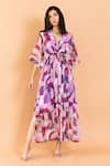 Buy_Aroop Shop India_Multi Color Chiffon V-neck Zayna V Printed Dress _at_Aza_Fashions