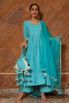 Buy_POMCHA JAIPUR_Blue Print Bandhani Round Neck Bandhej Cotton Anarkali Set _at_Aza_Fashions