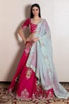 Buy_Kesar Studio_Pink Bamboo, Chiffon Embroidery Scoop Neck Floral Bunch Lehenga Set _at_Aza_Fashions