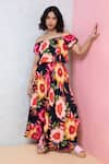 Buy_Rhe-Ana_Black Rayon Printed Abstract Floral Vibrant Top And Skirt Co-ord Set  _at_Aza_Fashions