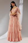 Buy_Neha Khullar_Peach Banarasi Organza Embroidery Mirror Scoop Waistband Bridal Lehenga Set _at_Aza_Fashions