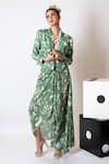 Buy_Pds By Sneha_Green Crepe, Silk Embroidery Open Neck Floral Pattern Waistcoat And Skirt Set _at_Aza_Fashions