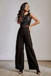 Buy_Pocket Stories_Black Microsuit Embroidery Sequin Round Wide Leg Jumpsuit  _at_Aza_Fashions