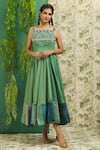 Buy_Alaya Advani_Green Muslin Silk And Embroidery Floral Straight Yoke Midi Dress _at_Aza_Fashions