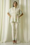 Buy_Sakshi Khetterpal_Ivory Chanderi Embroidery Bandeau Neck Top And Pant Set _at_Aza_Fashions