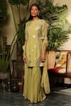 Buy_Sahil Kochhar_Green Organza Net Embroidery Sequin Round Kaashvi Kurta Sharara Set  _at_Aza_Fashions