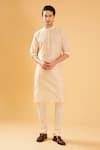 Buy_Raghavendra Rathore Blue_Off White Kurta - Raw And Chudidar - Cotton Band Collar Set _at_Aza_Fashions