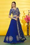 Buy_Surbhi Shah_Blue Silk, Organza Embroidery Asymmetric Floral Border Lehenga Set_at_Aza_Fashions