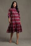 Buy_Ritu Kumar_Purple Cotton Self Work High Neck Pleated And Ruffled Hem Dress _at_Aza_Fashions